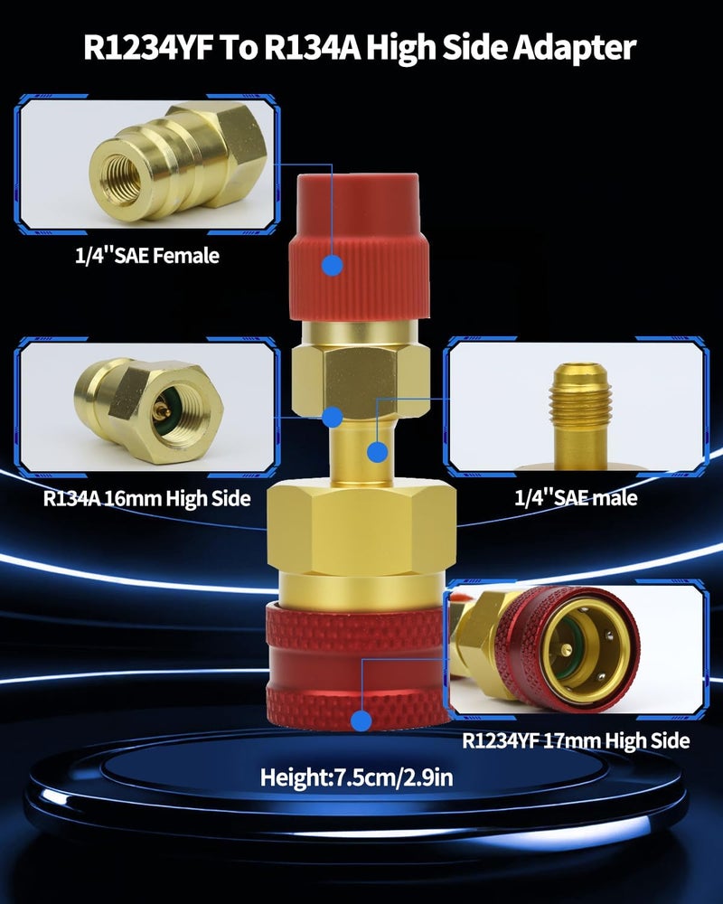 OXDFK R1234yf Adapter Kit, R1234yf to R134a Quick Coupler, High Low Side Connector Conversion Kit, 1234yf Adapter to R134a for Car Air Conditioning System Evacuation Recharging - Image 2